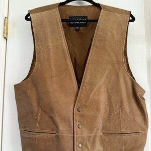 Vintage Wilsons Genuine Brown Leather Vest with Snaps and Adjustable Back